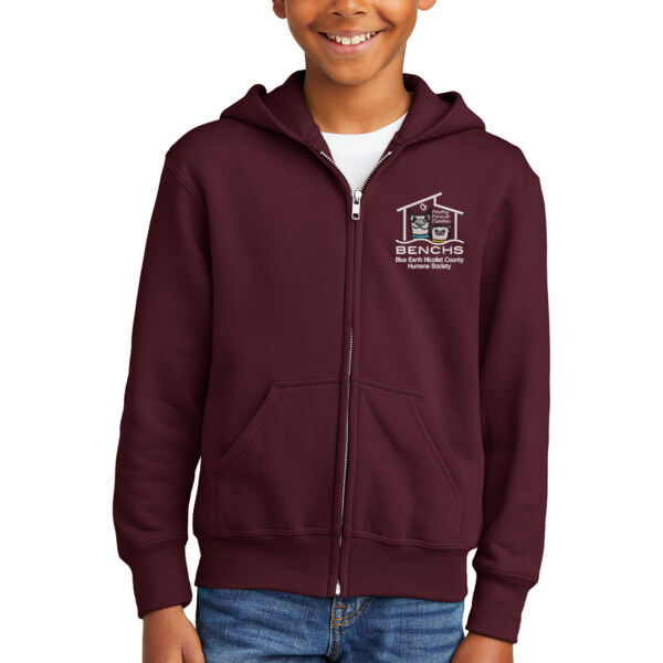 Port & Company® Youth Core Fleece Full-Zip Hooded Sweatshirt - Embroidered Logo Thumbnail